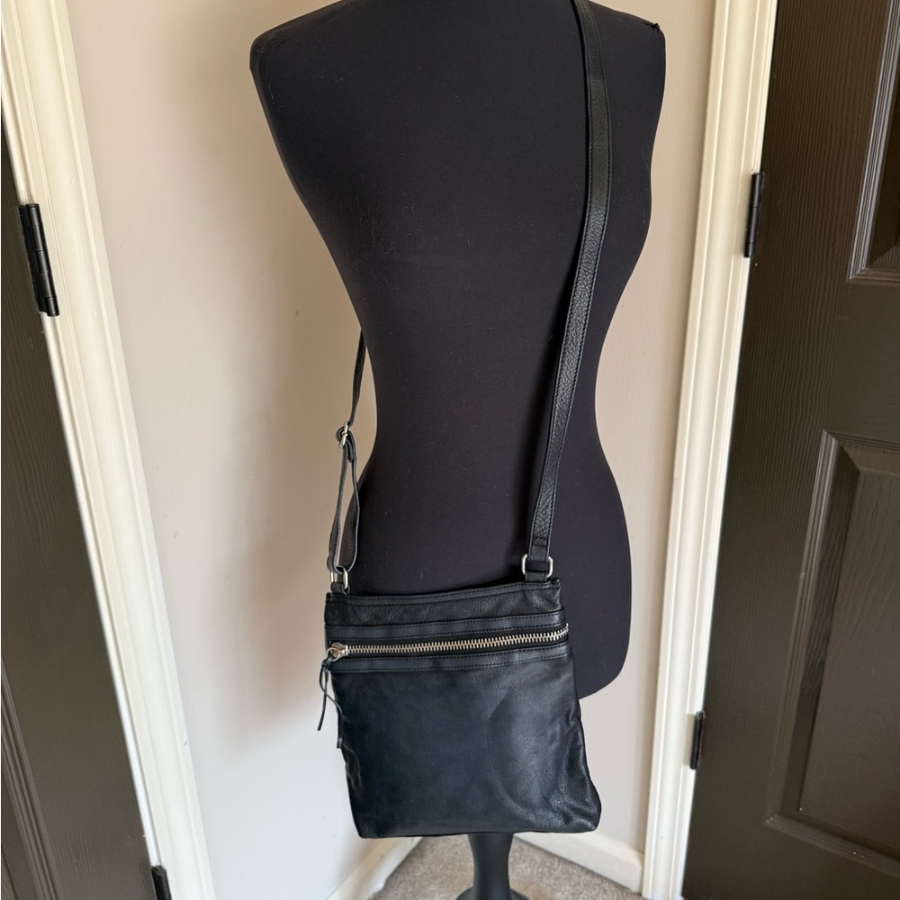 Margot Black Leather Crossbody Bag